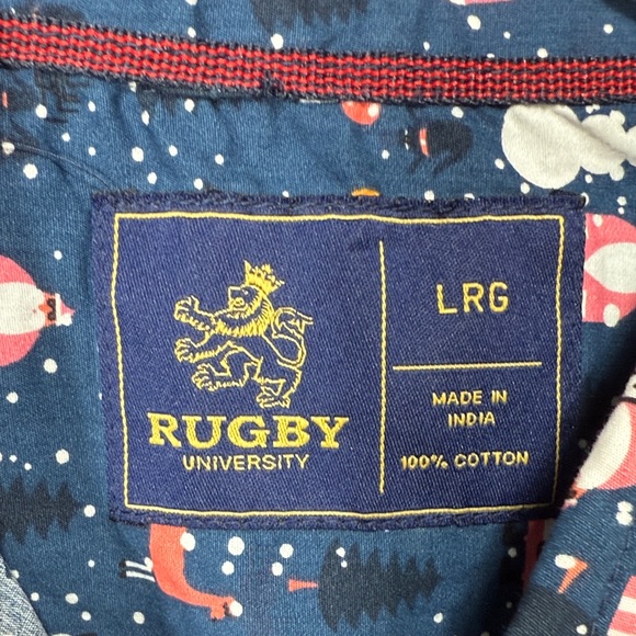 Rugby Men's Navy Blue Christmas Snowman Santa Reindeer Patterned Shirt Size L - Picture 5 of 8
